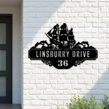 Custom Metal Ship Metal Address Sign Custom Hanging Address Plaque House number Yard Sign Outdoor Sign