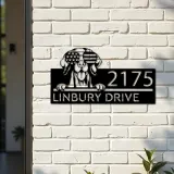 Custom Metal Vizsla dog US flag glasses Metal Address Sign House number Hanging Address Plaque Yard Sign Outdoor decor