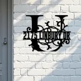 Custom Metal Floral Monogram Split Letter U Metal Address Sign House number Hanging Address Plaque Yard Sign Outdoor decor