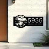 Custom Metal Lighthouse with Chairs Dock Metal Address Sign, House number, Outdoor Number Signage, Yard Sign Address Plate