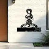 Custom Metal Yoga Girl in hippie style Metal Address Sign, House number, Outdoor Number Signage, Yard Sign Address Plate