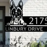 Custom Metal Belgian Malinois dog cute puppy Metal Address Sign House number Hanging Address Plaque Yard Sign Outdoor decor