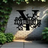 Custom Metal Floral Monogram Split Letter Y Metal Address Sign House number Hanging Address Plaque Yard Sign Outdoor decor