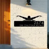 Custom Metal Swimmer Swimming pool summer sport Metal Address Sign, House number, Outdoor Number Signage, Yard Sign Address Plate