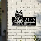 Custom Metal German Shepherd dog US flag glasses Metal Address Sign House number Hanging Address Plaque Yard Sign Outdoor decor