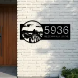 Custom Metal Dawn scene Metal Address Sign, House number, Outdoor Number Signage, Yard Sign Address Plate