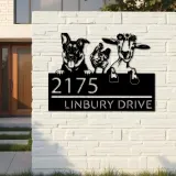 Custom Metal German shepherd chicken and goat Metal Address Sign, House number, Outdoor Number Signage, Yard Sign Address Plate