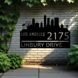 Custom Metal Los Angeles city skyline Metal Address Sign Hanging Address Plaque house number Yard Outdoor Sign