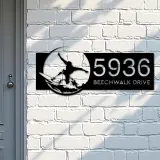 Custom Metal Surfer surfing Metal Address Sign, House number, Outdoor Number Signage, Yard Sign Address Plate