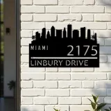 Custom Metal Miami city skyline Metal Address Sign Hanging Address Plaque house number Yard Outdoor Sign
