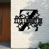Custom Metal Floral Monogram Split Letter Z Metal Address Sign House number Hanging Address Plaque Yard Sign Outdoor decor