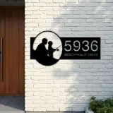 Custom Metal Father and son fishing Metal Address Sign, House number, Outdoor Number Signage, Yard Sign Address Plate