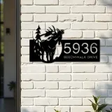 Custom Metal Elk wild life forest Metal Address Sign, House number, Outdoor Number Signage, Yard Sign Address Plate