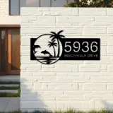 Custom Metal Dolphins Palm trees Metal Address Sign, House number, Outdoor Number Signage, Yard Sign Address Plate