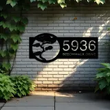 Custom Metal Bonsai tree Metal Address Sign, House number, Outdoor Number Signage, Yard Sign Address Plate