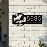 Custom Metal Eagle flying mountain forest scene Metal Address Sign, House number, Outdoor Number Signage, Yard Sign Address Plate