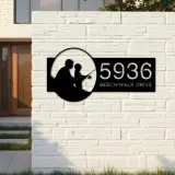 Custom Metal Father and son fishing Metal Address Sign, House number, Outdoor Number Signage, Yard Sign Address Plate