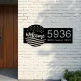 Custom Metal Welcome US flag 4th of July Metal Address Sign House number Hanging Address Plaque Yard Sign Outdoor decor