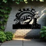 Custom Metal Mechanic tools carpenter Metal Address Sign, House number, Outdoor Number Signage, Yard Sign Address Plate