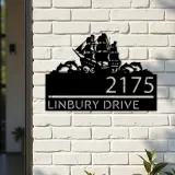 Custom Metal Boat with dolphins Metal Address Sign, House number, Outdoor Number Signage, Yard Sign Address Plate