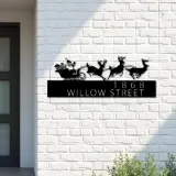 Custom Metal Santa flying in a sleigh with reindeer Metal Address Sign, House number, Outdoor Number Signage, Yard Sign Address Plate