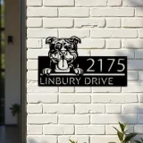 Custom Metal American Bully dog cute puppy Metal Address Sign House number Hanging Address Plaque Yard Sign Outdoor decor