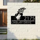 Custom Metal Peeking Parrot Corella Wild animal wildlife Metal Address Sign, House number, Outdoor Number Signage, Yard Sign Address Plate