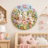Pastel Bunny Tea Party Kids Room Wall Clock