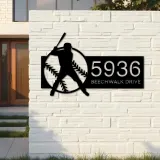 Custom Metal Baseball player Sport Metal Address Sign, House number, Outdoor Number Signage, Yard Sign Address Plate002