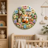 Waldtiere Wanduhr für Kinderzimmer | Süßer Fuchs und Reh Babyausstattung, Geschenk zur Babyparty oder Geburtstag (34,5 cm)