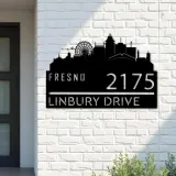 Custom Metal Fresno city skyline Metal Address Sign Hanging Address Plaque house number Yard Outdoor Sign