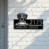 Custom Metal Boxer dog US flag glasses Metal Address Sign House number Hanging Address Plaque Yard Sign Outdoor decor