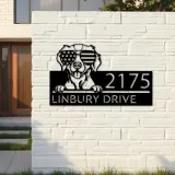 Custom Metal Brittany spaniel dog US glasses Metal Address Sign House number Hanging Address Plaque Yard Sign Outdoor decor