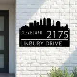 Custom Metal Cleveland city skyline Metal Address Sign Hanging Address Plaque house number Yard Outdoor Sign