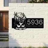 Custom Metal Deer buck forest scene Metal Address Sign, House number, Outdoor Number Signage, Yard Sign Address Plate