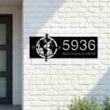 Custom Metal Compass globe world map Metal Address Sign, House number, Outdoor Number Signage, Yard Sign Address Plate