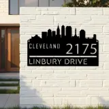 Custom Metal Cleveland city skyline Metal Address Sign Hanging Address Plaque house number Yard Outdoor Sign