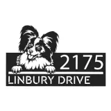 Custom Metal Papillon dog Puppy Metal Address Sign House number Hanging Address Plaque Yard Sign Outdoor decor