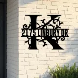 Custom Metal Floral Monogram Split Letter K Metal Address Sign House number Hanging Address Plaque Yard Sign Outdoor decor