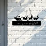 Custom Metal Santa flying in a sleigh with reindeer Metal Address Sign, House number, Outdoor Number Signage, Yard Sign Address Plate