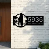 Custom Metal Longboard male Surfer Metal Address Sign, House number, Outdoor Number Signage, Yard Sign Address Plate