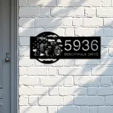 Custom Metal Farmer on tractor on US flag Metal Address Sign, House number, Outdoor Number Signage, Yard Sign Address Plate