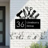 Custom Metal Hair Stylist Hair dresser salon Metal Address Sign, House number, Outdoor Number Signage, Yard Sign Address Plate