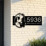 Custom Metal Witch and black cat Metal Address Sign House number Hanging Address Plaque Yard Outdoor Sign