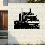 Custom Metal Trucker semi truck driver Metal Address Sign, House number, Outdoor Number Signage, Yard Sign Address Plate