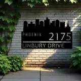 Custom Metal Phoenix city skyline Metal Address Sign Hanging Address Plaque house number Yard Outdoor Sign
