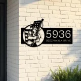 Custom Metal American soldier holding US flag Metal Address Sign, House number, Outdoor Number Signage, Yard Sign Address Plate