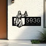 Custom Metal Lady Justice Themis lawyer Metal Address Sign, House number, Outdoor Number Signage, Yard Sign Address Plate
