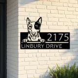 Custom Metal English Bullterrier dog Puppy Metal Address Sign House number Hanging Address Plaque Yard Sign Outdoor decor