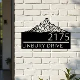 Custom Metal Mountain scene Metal Address Sign, House number, Outdoor Number Signage, Yard Sign Address Plate002